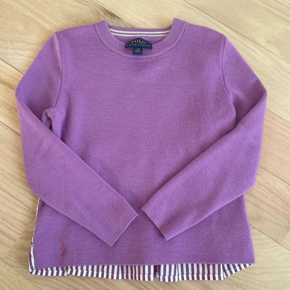 Girls Ralph Lauren Polo 100% Wool Purple Sweater with Stripes Details size 6 NEW